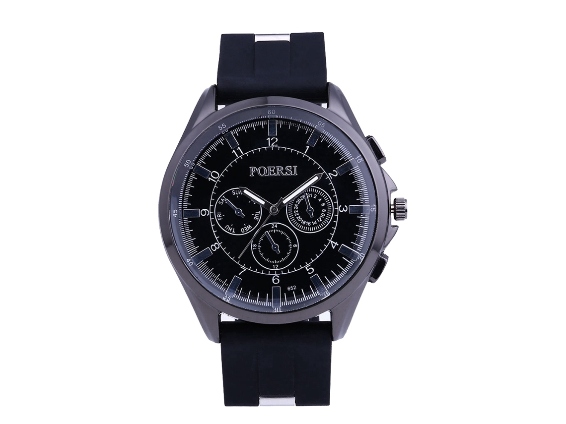 Reloj De Pulsera Cuarzo Para Hombre De Moda Con Correa De Silicona Tres Ojos Negro