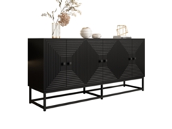 Gabinete de almacenamiento negro con 3 puertas dobles, amplio espacio, diseño moderno mate, práctico organizador para sala de estar y oficina.