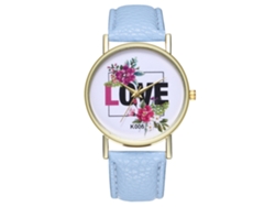 Reloj De Mujer Analógico De Cuero Pu Simple Con Cuerda De Cuero Azul Claro