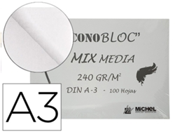 Bloc Dibujo Multitecnicas MICHEL Econobloc Mix Media Din A3 Encolado 100 Hojas 240 Gr 297X420 Mm