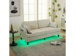 Sofá De 2 Plazas En Felpa, Patas De Madera, Led Ambiental, Puerto Usb, Bolsillo Lateral, Para Salón, Dormitorio U Oficina Moderna.