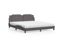 Cama Con Colchón Cuero Sintético Gris 180x200 Cm