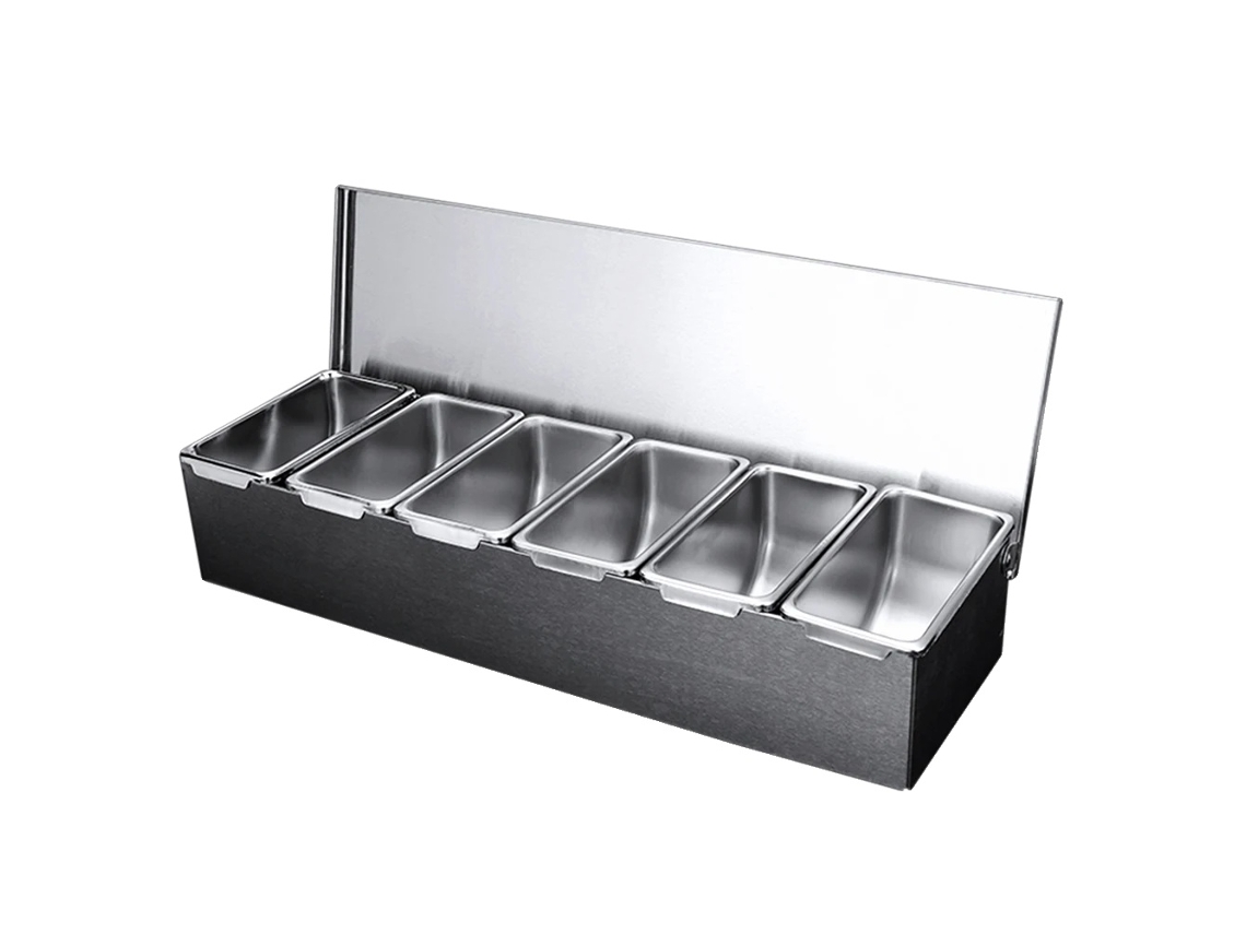 Contenedor de ingredientes, 6 rejillas, acero inoxidable, uso versátil, color plata OEM
