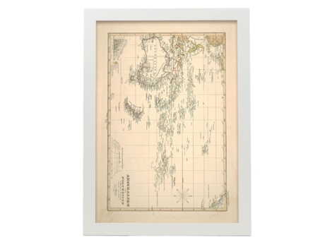 NACNIC Pósters Geográficos En Vintage Mapa De Australia Y Polinesia Ilustraciones De Antiguos Mapamundis En Tonos Sepia Tamaño A4 Con Marco Negro