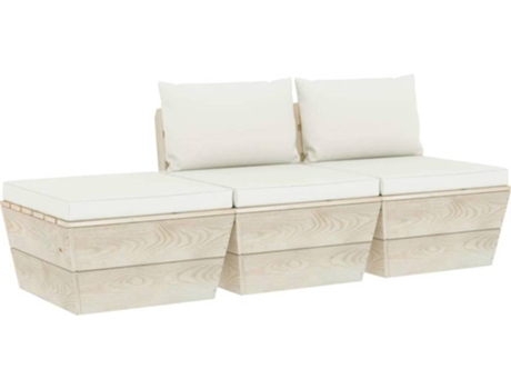 Conjunto 3 Muebles de jardín de palets VIDAXL y cojines madera de abeto