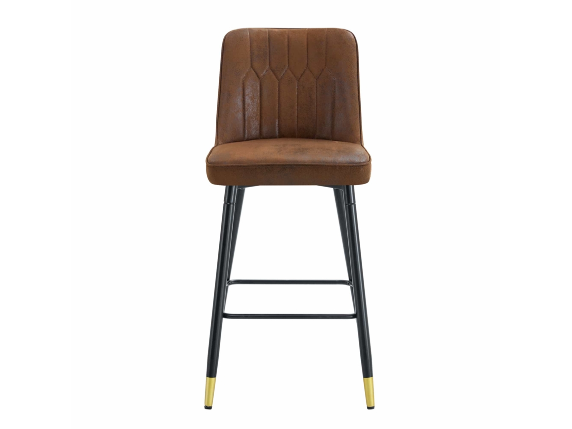Juego De 2 Taburetes De Bar, 100 Cm De Altura - Tejido Técnico Marrón Con Estructura Metálica Negra Y Reposapiés Cómodo - Marrón Y Negro