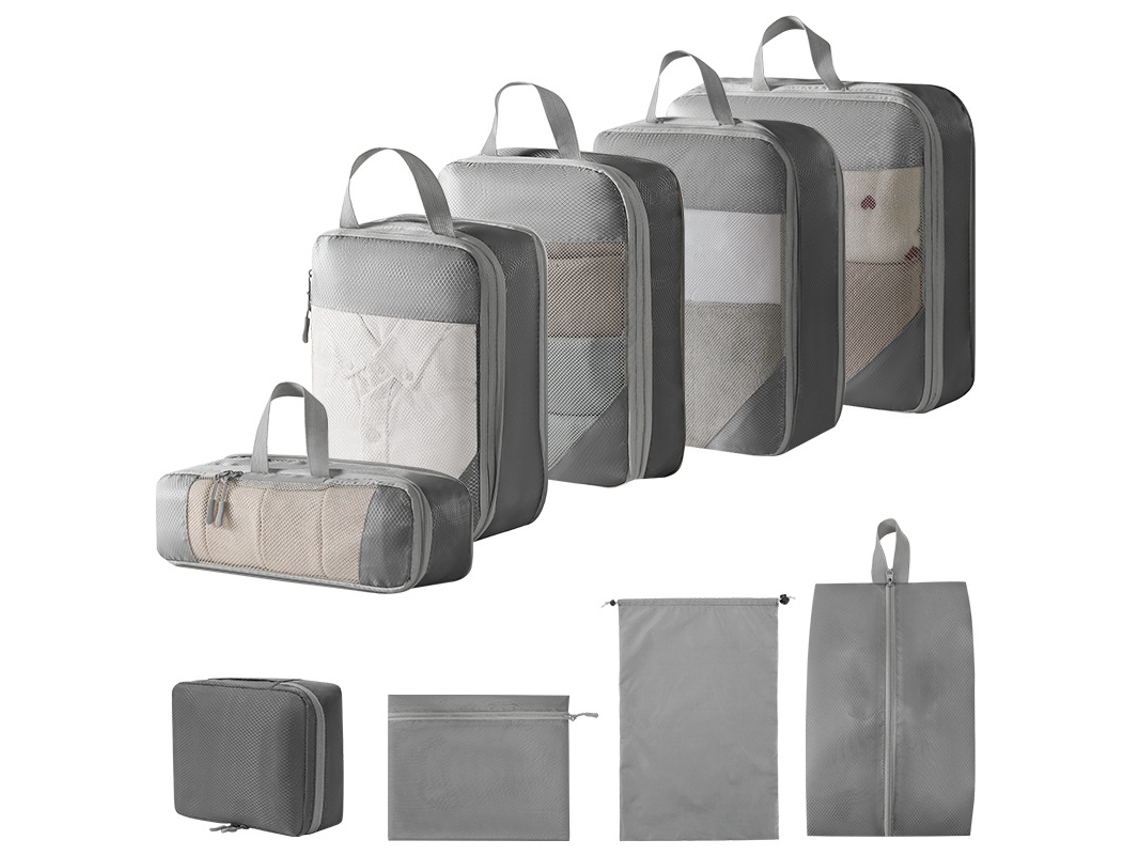 Conjunto De Bolsas Organizadoras Para Malas, Pacote Com 9 Chrui (cinza)