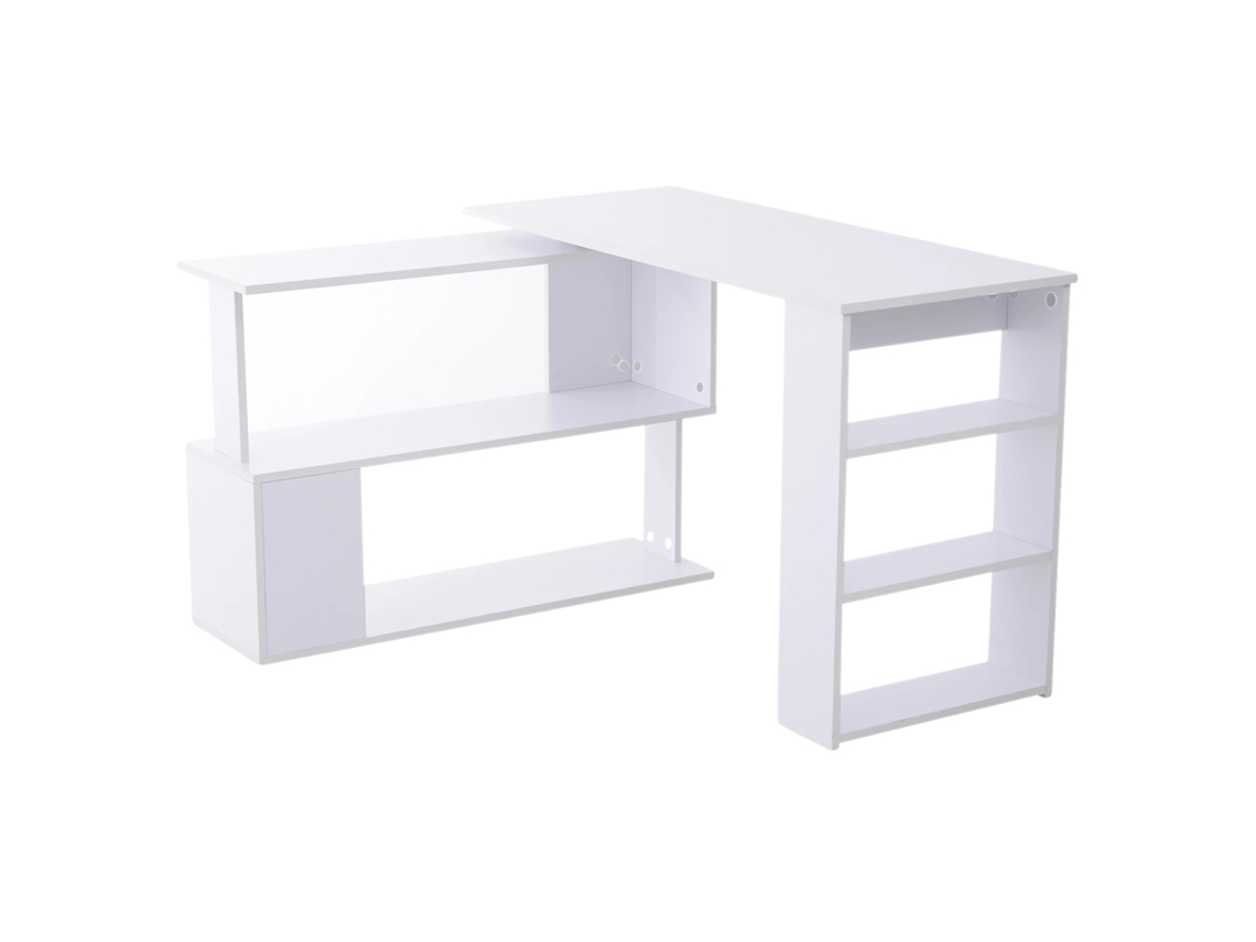 Escritorio para ordenador en forma de L, fácil montaje, color blanco.