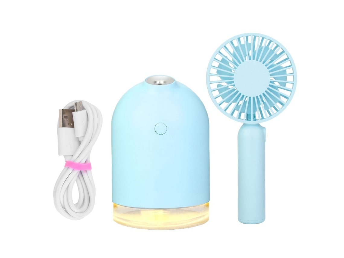 Humidificador de aire doméstico portátil mini con carga USB, ventilador desmontable y luz nocturna (azul)