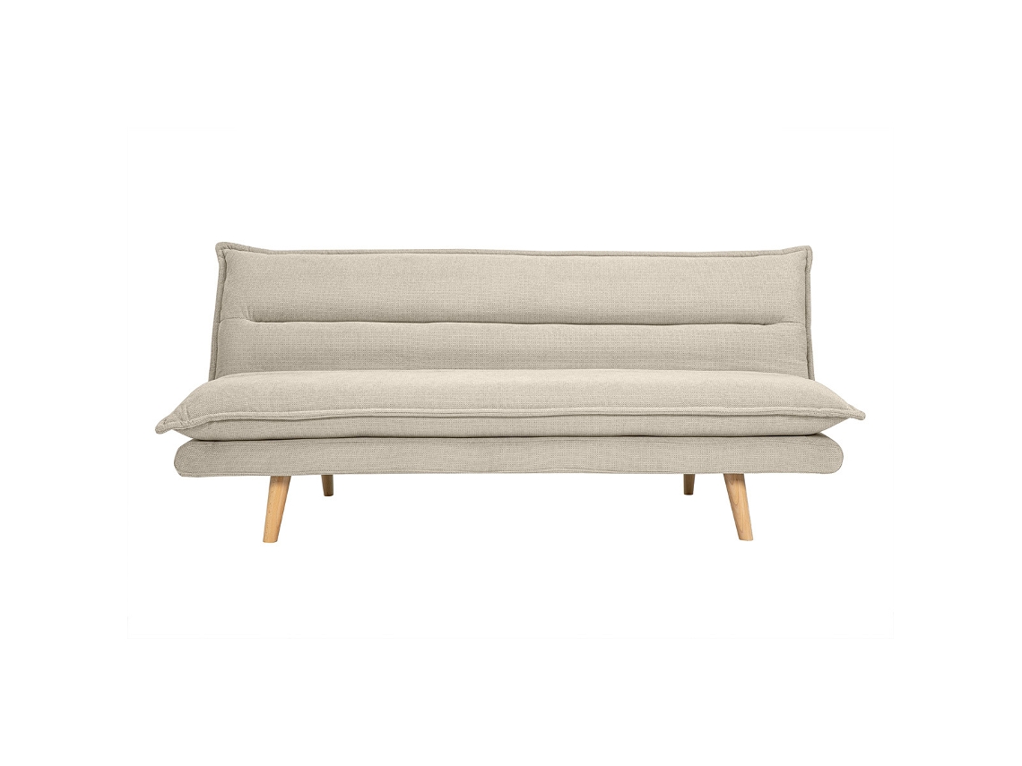 Sofá Cama De 3 Plazas En Tejido Chenilla Texturado Beige Y Madera Clara Bingo Miliboo