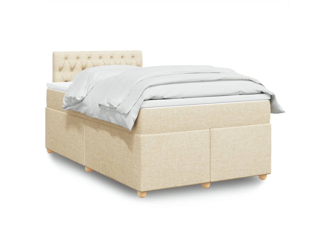 Cama Box Spring Con Colchón Tela Color Crema 120x200 Cm