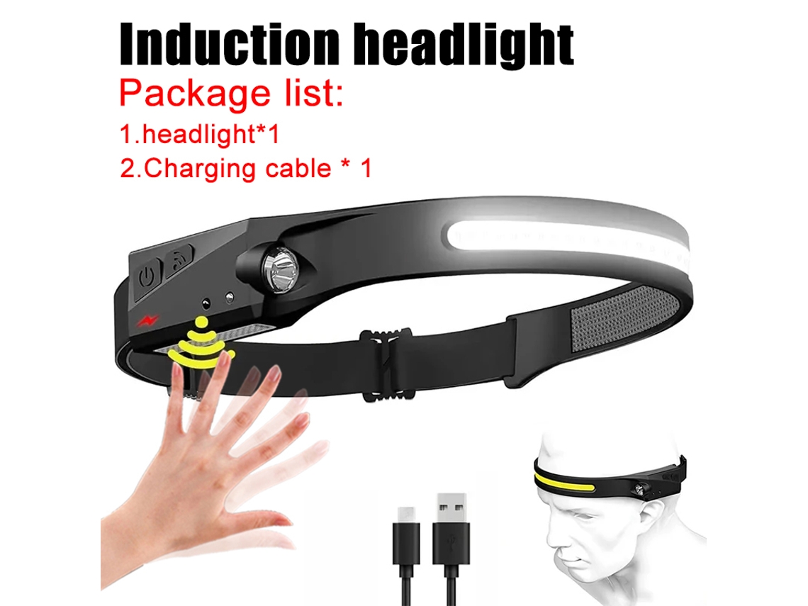 Linterna frontal LED con sensor de movimiento, 8 modos, manos libres, potente COB para camping y pesca. Aeuzwr