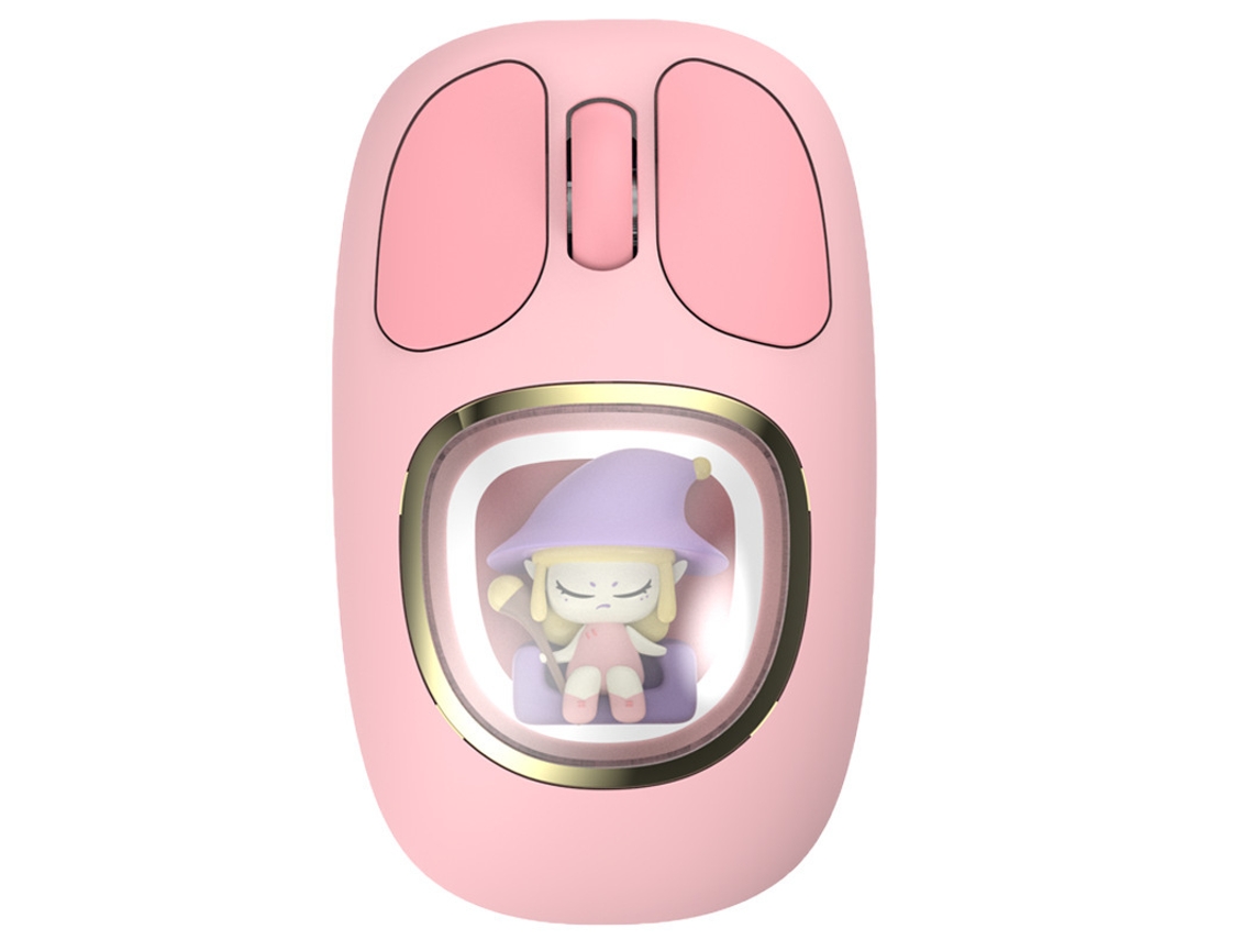 Yizhood - Ratón inalámbrico con Bluetooth de 2,4 GHz y tres modos de dibujos animados para niñas, ideal para la oficina, regalo rosa