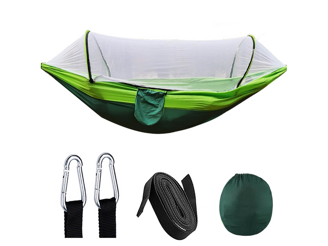 Hamaca De Camping Con Mosquitera, Tafetán De Nailon 210t, Apertura Rápida Automática, Para Uso Exterior, 260 X 140 Cm, Color Verde Fruta.
