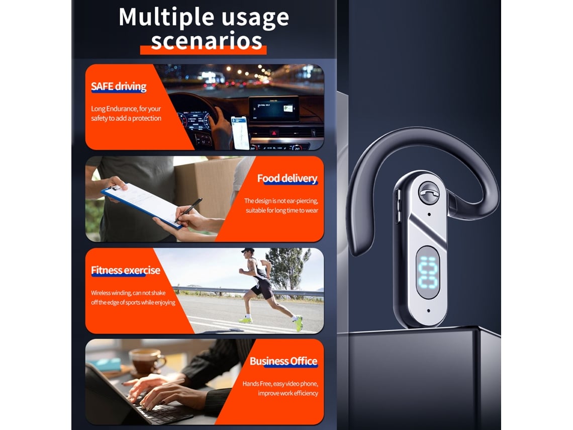 Auriculares Inalámbricos Bluetooth 5.2 Con Gancho Para La Oreja Y Micrófono, Ideales Para La Oficina, Conducir Y Correr.