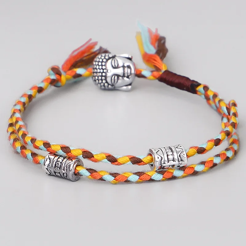 Pulsera Trenzada Con Cordón Y Amuleto De Cabeza De Buda De Estilo Tibetano, Pulsera Con Colgante Para Parejas De La Amistad.