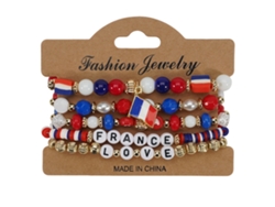 Juego Pulseras Cuentas Bandera Francia Rojo Azul Blanco, Joya En Capas Para Aficionados Al Fútbol Y Actos Patrióticos Franceses