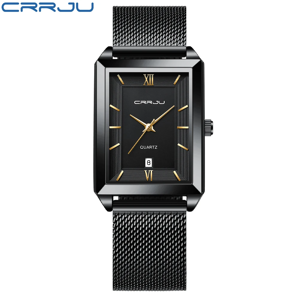 (negro Y Dorado) Reloj Cuadrado Para Hombre Con Visualización Automática De Día Y Fecha.