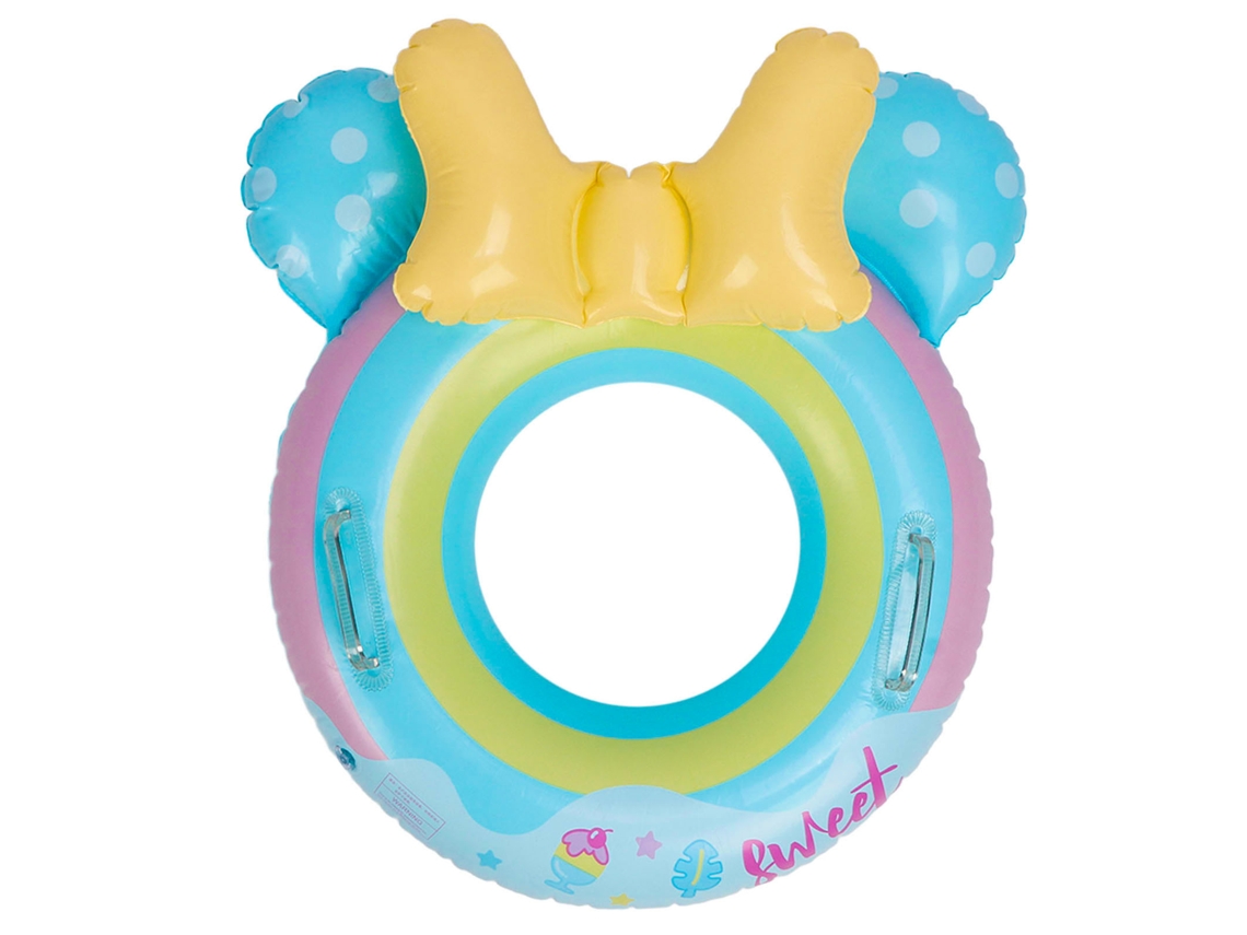 Bonita pelota de natación con dibujos animados para niños, con asas azules.