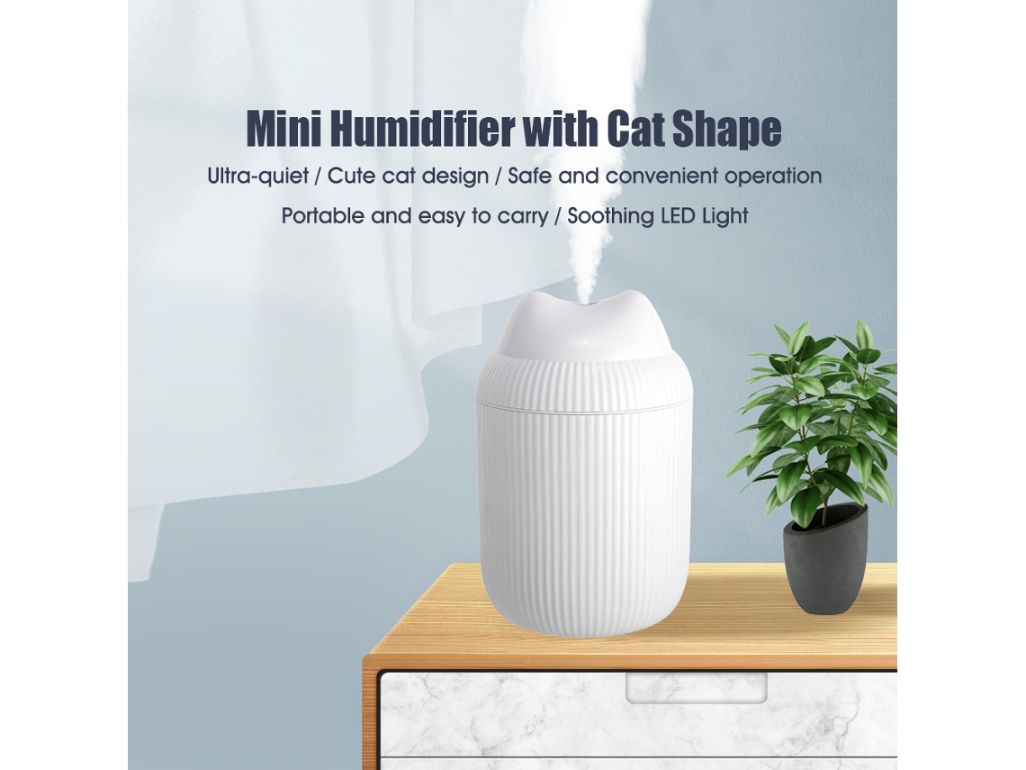 Umidificador Portátil Gato Ultra-silencioso Usb 220ml Luz Led 7 Cores Para Quarto Office Presente Natal Aniversário