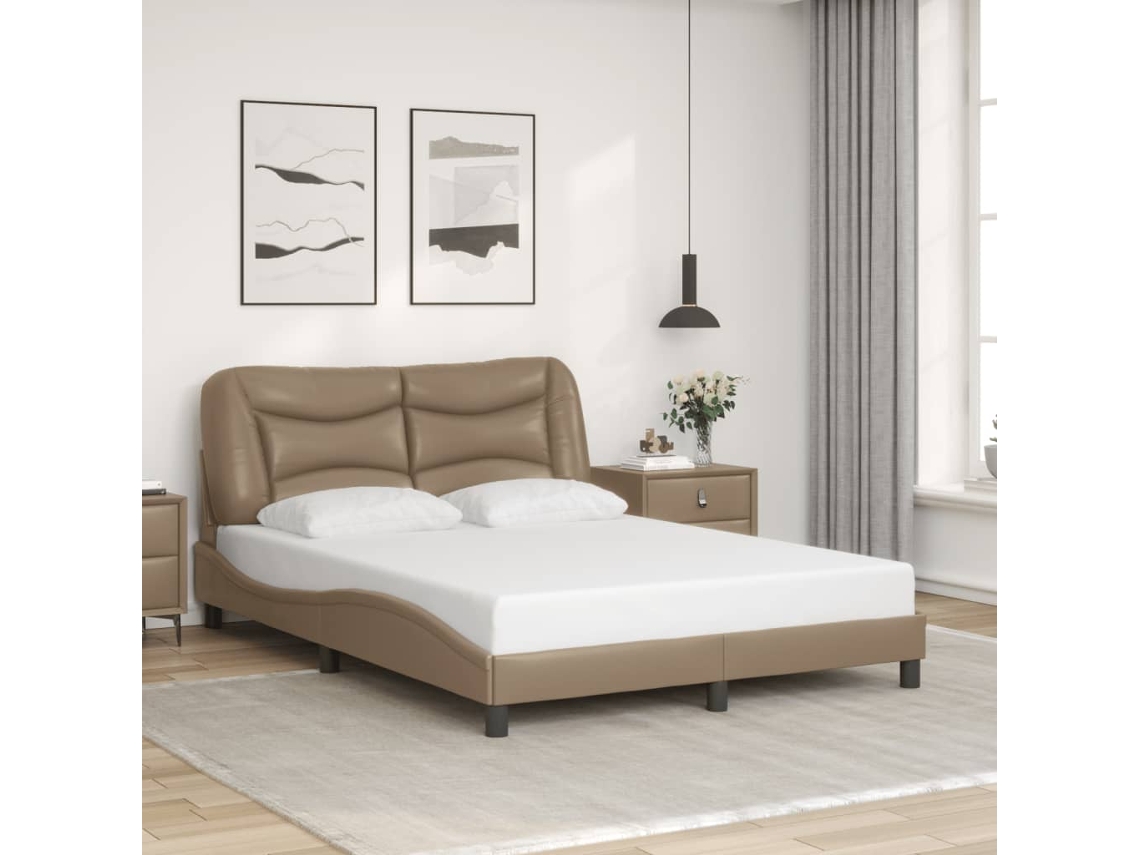 Estructura Cama Sin Colchón Cuero Sintético Capuchino 140x200cm
