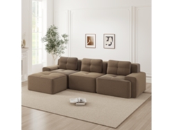 Sofá Modular L 3 Plazas - Corduroy, Chaise Longue, Montaje Sin Herramientas - Marrón