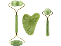 Rueda y raspador de jade - Masaje facial con piedras naturales - Apto para ojos, rostro y cuello.