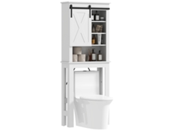Armario Rústico Con Puertas Correderas Sobre El Inodoro, 6 Compartimentos, Blanco, 67x25x172 Cm