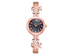 Reloj De Pulsera De Aleación Para Mujer Con Cadena, Movimiento De Cuarzo Analógico, Esfera Redonda, Diseño En Oro Y Negro.