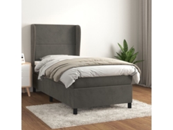 Cama Box Spring Con Colchón Terciopelo Gris Oscuro 80x200 Cm