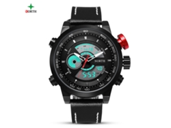 Reloj De Muñeca De Cuarzo Redondo Con Pantalla Digital Y Analógica Correa De Cuero (dial Negro)