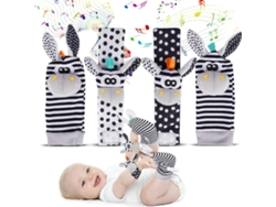 Henten Home Calcetines Para Bebé Y Pulseras Sonajero Lindos Juguetes Para Animales (2 Pulseras Y 2 Calcetines)