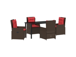 Juego de comedor de jardín Vidaxl de 5 piezas en mimbre marrón Pe