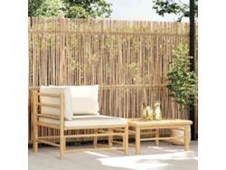 Set De Muebles De Jardín 2 Uds | Muebles Exteriores Bambú Y Cojines Blanco Crema
