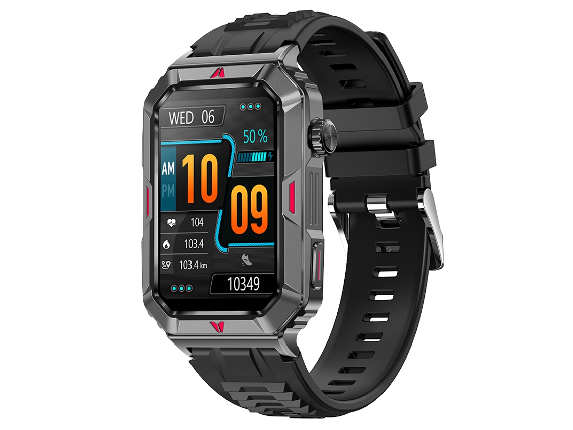Reloj inteligente, compatible con llamadas Bluetooth, 100 modos deportivos, resistente al agua. (Correa de silicona negra)