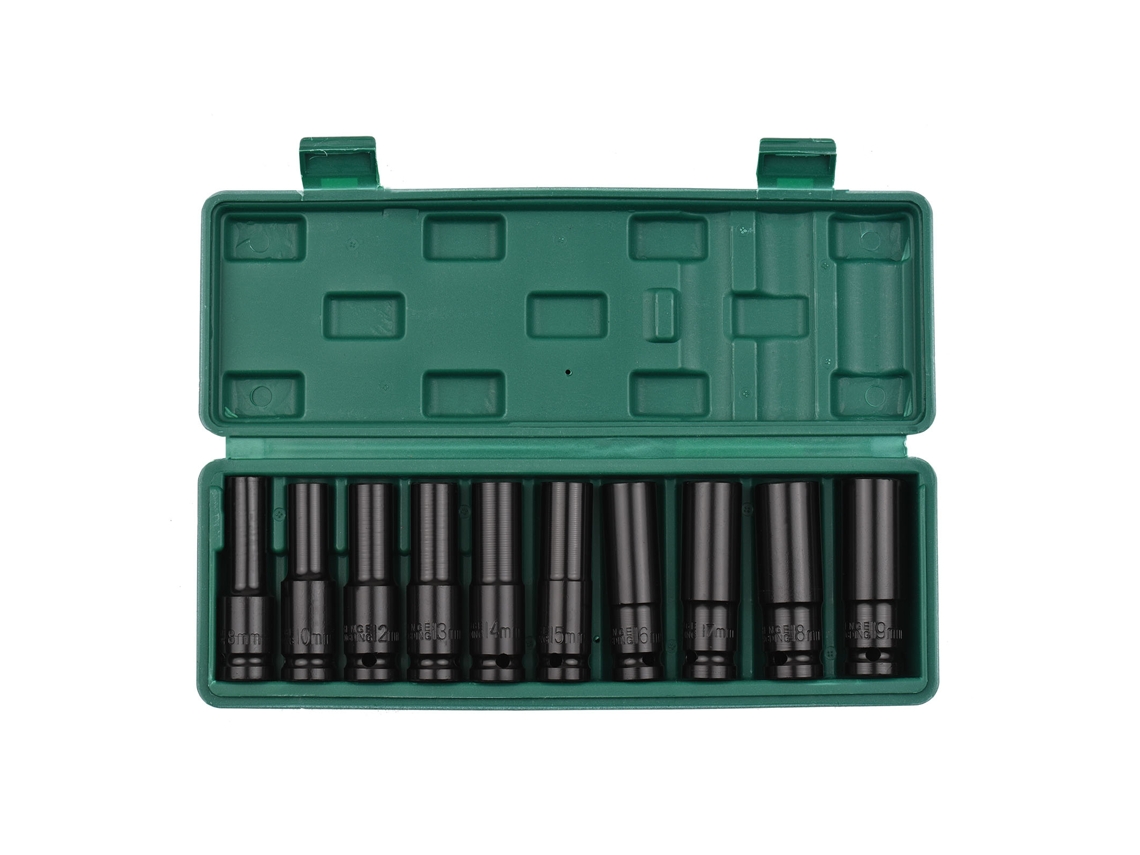 Set De Tuercas De Impacto Profundo 1/2 Pulgada 10 Piezas Métricas 8-19mm Material Cr-v Con Caja De Almacenamiento