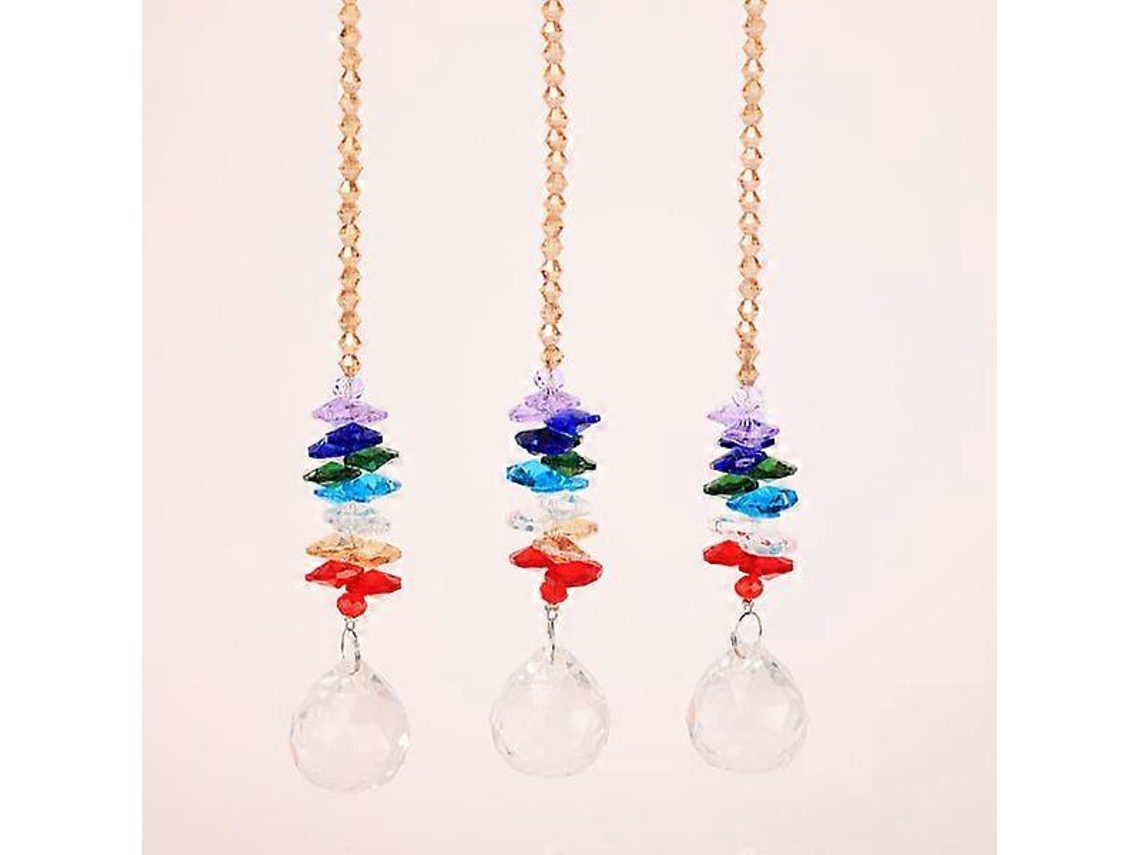 Conjunto de 3 adornos colgantes de cristal arcoíris, ideales para la decoración del jardín y que se centran en los chakras.