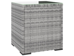 Mesa auxiliar gris con mimbre y cristal templado 40x37x40,5 cm MAISON EXCLUSIVE