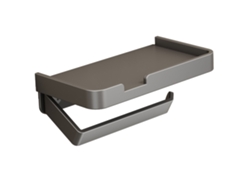 Portarrollos de papel higiénico de pared con estante, no requiere taladrar, fabricado en aluminio gris, para baño.