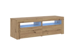 Mueble de TV con luces LED elaborado en madera de roble artesanal.