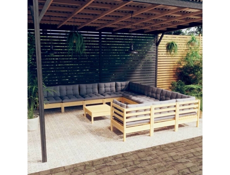 Conjunto 12 Muebles de jardín VIDAXL y cojines madera de pino gris