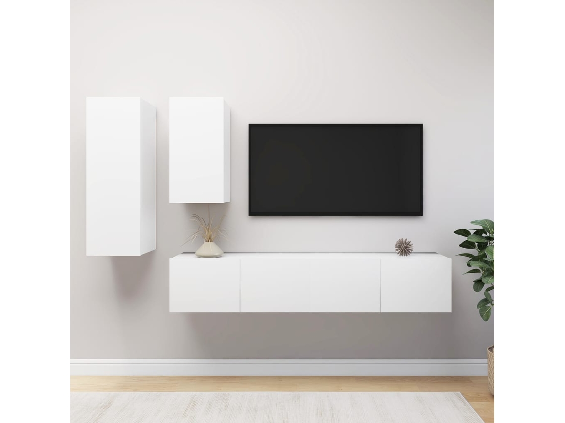 Set De Muebles De Salón Tv 4 Uds | Armario Para Tv Madera De Ingeniería Blanco