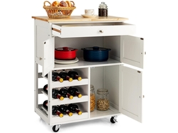 Carro de Cocina Isla de Cocina Carrito Giratorio con Superficie de Madera de Goma Botellero con 3 Niveles para Restaurante Cocina Bar COSTWAY