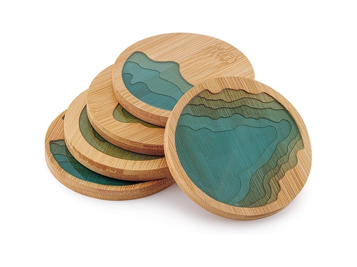 Protector De Mesa Con Diseño De Olas Marinas, Fabricado Con Epoxi Y Bambú - Juego De 5 Unidades