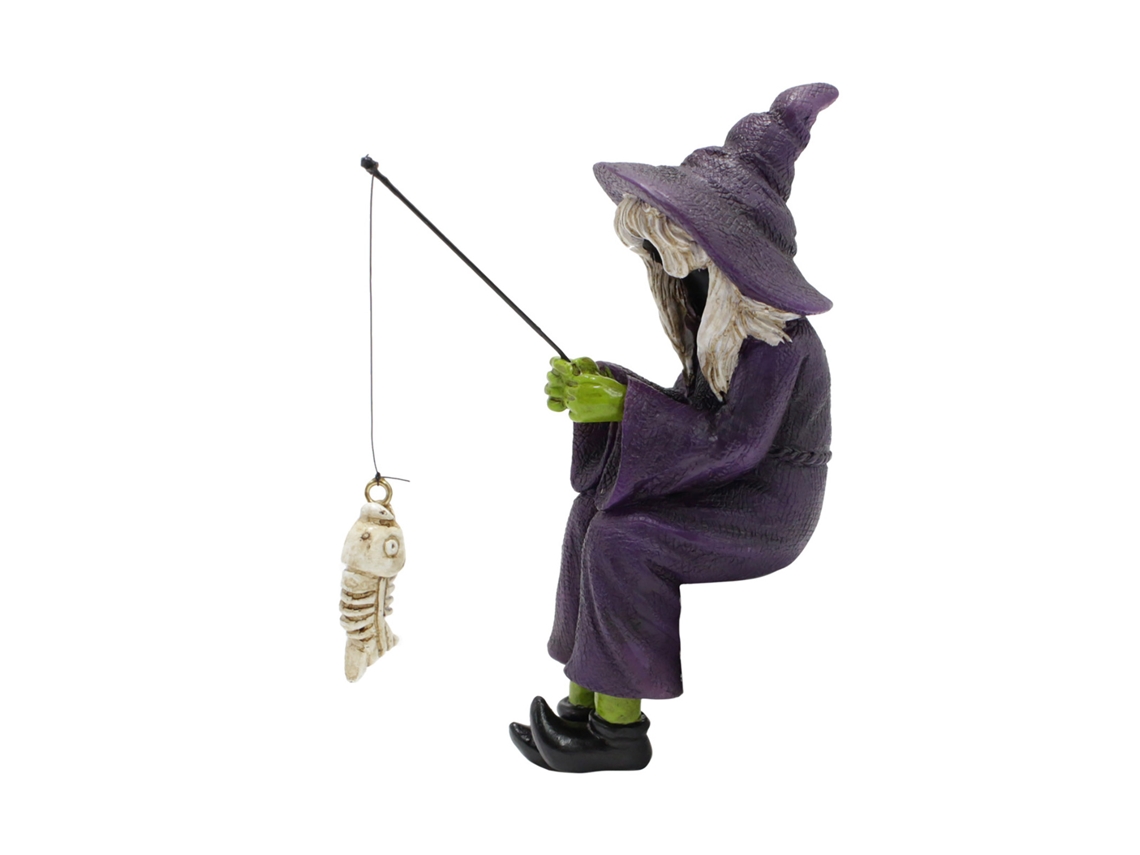 Estatua de bruja pescando resina escultura microscópica de jardín artesanía festival decoración de brujas