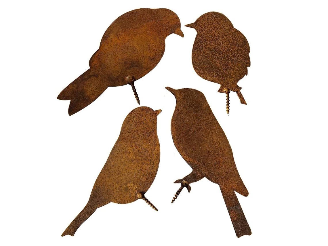 KOFIHETY Decoración Jardín Pájaros Oxidados - Pájaros Clásicos (Juego de 4)