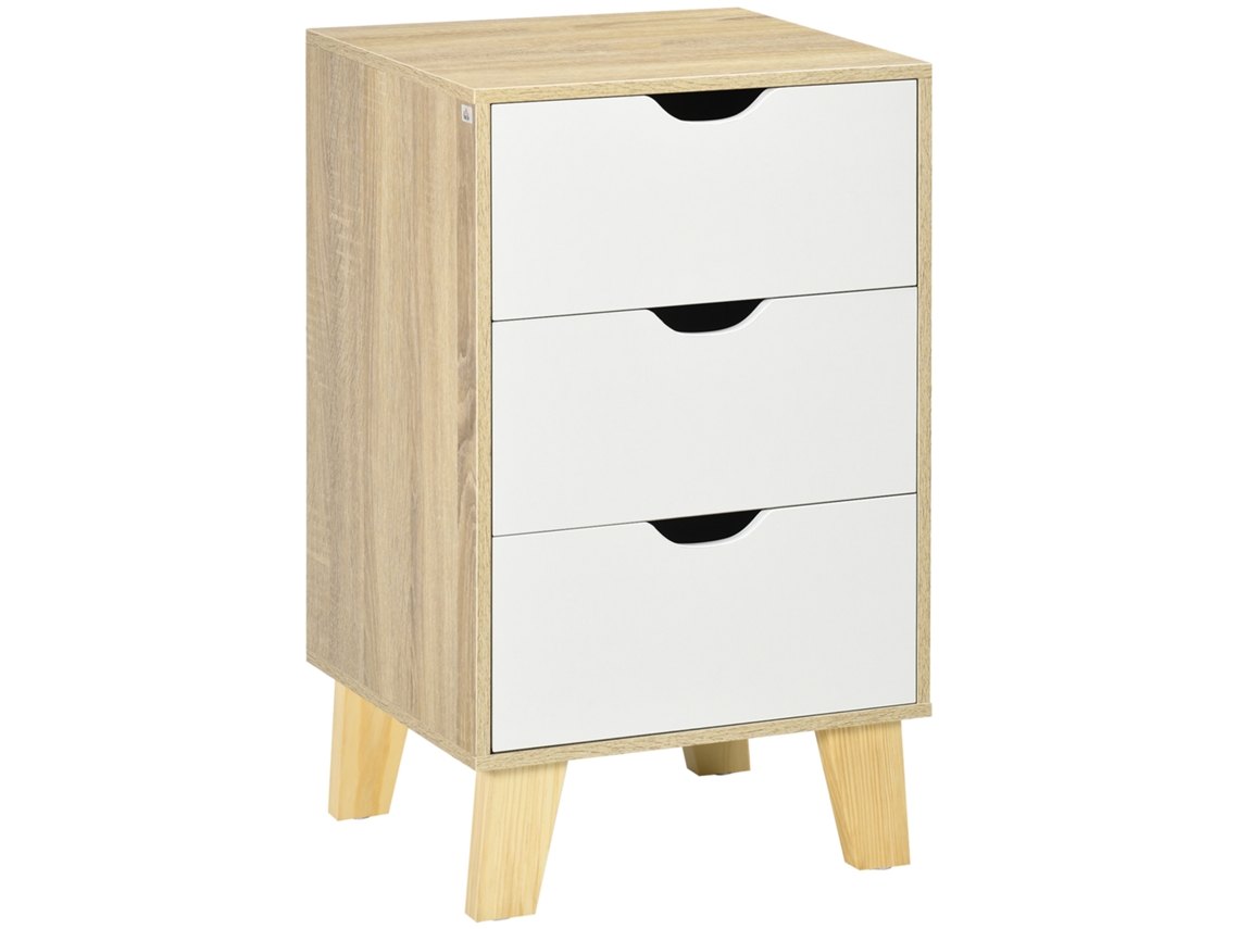 Cómoda De 3 Cajones, Base Alta, Acabado Natural, Para Dormitorio, Pasillo O Salón.