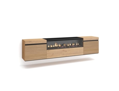 Mueble TV Televisión, 200x45x35cm, Para TV hasta 80, Chimenea eléctrica, Colgado, Suspendido, Roble SKRAUT HOME