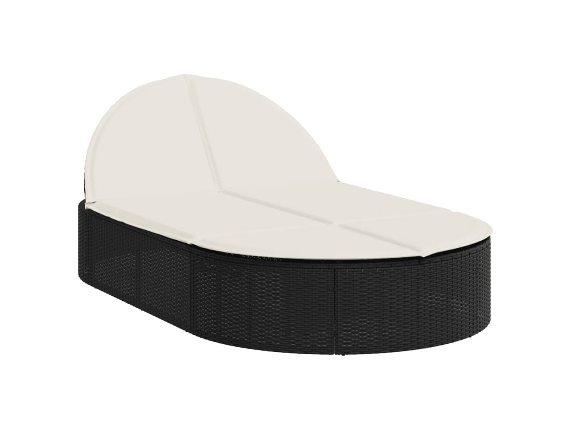 Chaise longue doble con cojines de mimbre, color negro, EXCLUSIVA DE LA CASA
