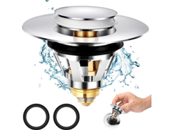 Tapón de desagüe emergente con 2 juntas, colador universal para baño de 34-38 mm, filtro de desagüe antiobstrucción para cabello y objetos pequeños.